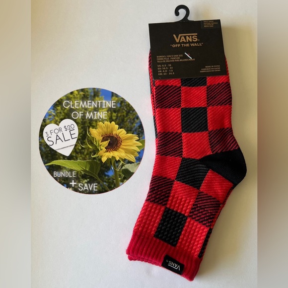 Vans Accessories - Vans Womens Checkered Plaid Half Crew Socks 1 Pair Red Black W6.5-10 Mens 5-8.5
